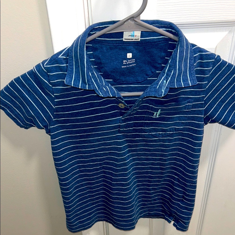 Johnnie-O Blue Striped Kids Hangin’ Out Polo Shirt - Size 6